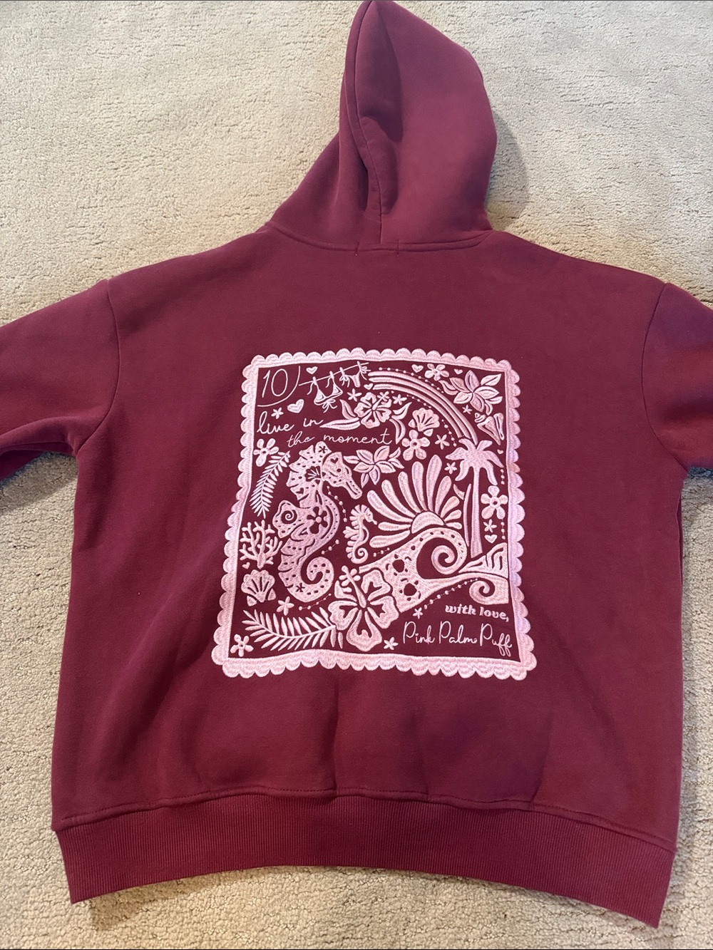 Pink Palm Puff Burgundy Logo Hoodie - Picture 4 of 4